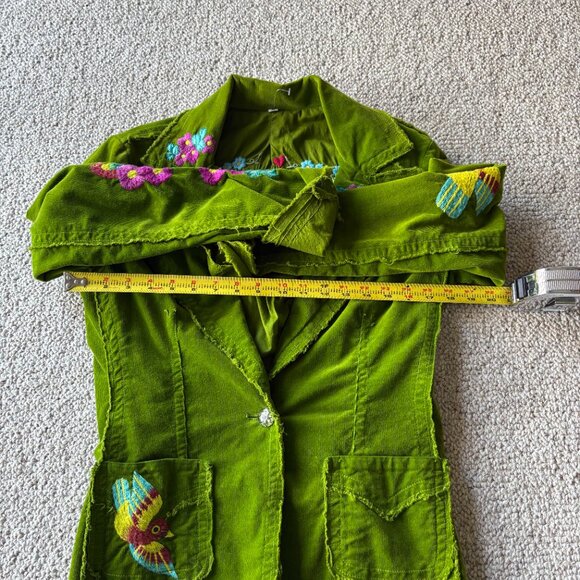 Johnny Was M Green Corduroy Embroidered Jacket Wearable Art Birds Heart - Picture 14 of 15